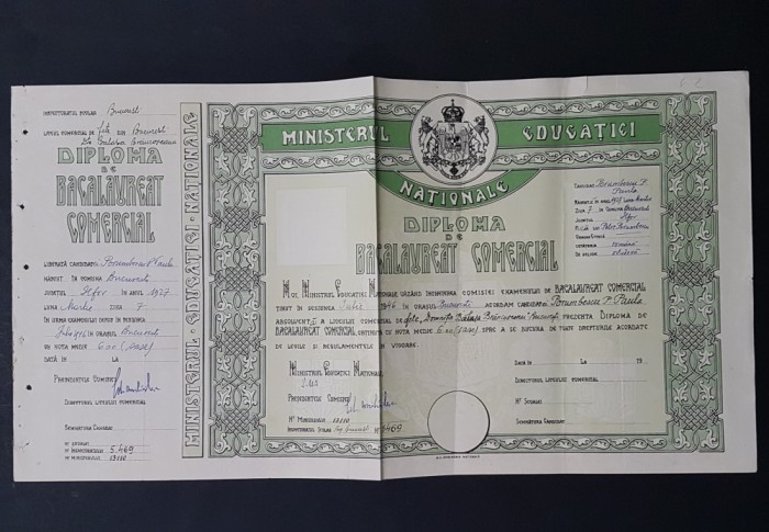 Diploma de bacalaureat comercial per. regalista