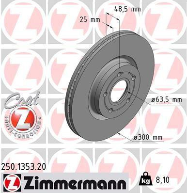 ZIMMERMANN COAT Z 250.1353.20 Disc frana ventilat interior, acoperit (cu un strat protector) foto