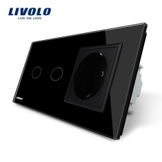Intrerupator dublu + priza simpla Livolo rama din sticla SmartElectro IntelligentHouse foto