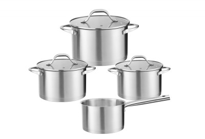 Set vase de gatit din inox Zilan ZLN1344 cu 7 piese, manere nituite, Compatibil gaz, inductie &amp;amp; electric, Compatibil masina de spalat vase foto