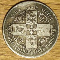 Anglia Marea Britanie -moneda rara argint 925 - 1 florin 1868 - Victoria tanara