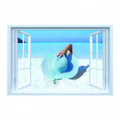 Sticker decorativ efect 3D, 130 x 85 cm, orizont mare ocean foto
