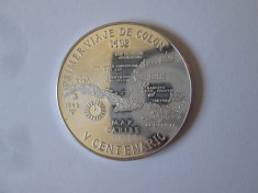Rara! Cuba 10 Pesos 1990 Proof arg.999:Prima calatorie Columb,dm=38 mm,gr=20 gr foto