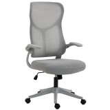 HOMCOM Scaun de birou ergonomic rotativ, cu cotiere rabatabile, funcție de balans, &icirc;nălțime reglabilă, din plasă, gri | Aosom Romania