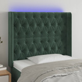 VidaXL Tăblie de pat cu LED, verde &icirc;nchis, 103x16x118/128 cm, catifea