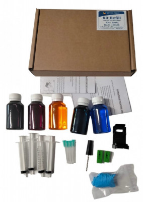 Set complet pentru reumplere cartuse HP 304, 304X, negru si color, kit cu foto