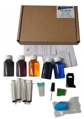 Set complet pentru reumplere cartuse HP 304, 304XL, negru si color, kit cu foto