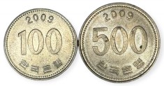 Coreea de Sud , lot 30 - 100 + 500 Won 2009