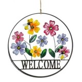 Decoratiune suspendabila metalica rotunda cu cadru negru si flori, &Oslash;37cm, CMCLASS