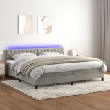 Cumpara ieftin Pat cu arcuri, saltea și LED, gri deschis, 200x200 cm, catifea
