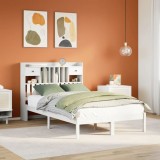 vidaXL Pat cu bibliotecă fără saltea, alb, 135x190 cm, lemn masiv pin 3321617