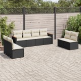 VidaXL Set mobilier de grădină cu perne, 8 piese, negru, poliratan