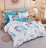 Cumpara ieftin Lenjerie pat single,bumbac finet,4 piese,alba cu flori si delfini-A597, Jojo Home