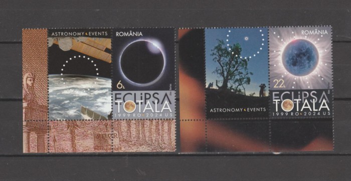 ROMANIA 2024 ASTRONOMIE EVENIMENTE ECLIPSA Serie 2 val. cu vinieta LP.2461 MNH