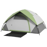 Outsunny Cort Camping 3 Locuri cu Geam din Plasă și C&acirc;rlig Felinar, Poliester, Fibră de Sticlă și Cort de Camping PE, 270x210x150 cm, Gri și Verde