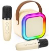 Set 2 Microfoane Karaoke si Boxa, Wireless, Bluetooth, Lumina LED RGB, Sunet Stereo 3D, 5 Efecte Vocale, MicroSD Card, Aux, pentru Petreceri, Spectaco