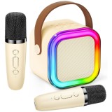 Set 2 Microfoane Karaoke si Boxa, Wireless, Bluetooth, Lumina LED RGB, Sunet Stereo 3D, 5 Efecte Vocale, MicroSD Card, Aux, pentru Petreceri, Spectaco
