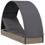 Cumpara ieftin Sezlong cu acoperis rotund, gri, 211x57x140 cm, poliratan