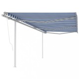 VidaXL Copertină retractabilă automat, cu st&acirc;lpi, albastru&amp;alb, 6x3 m