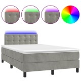 Cumpara ieftin Pat cu arcuri, saltea si LED, gri deschis, 120x190 cm, catifea