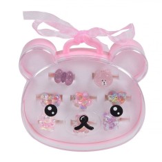 Set Inele Copii, Model Vară, Metalice, Multicolor, Reglabile, Forme Ursuleți și Flori, 8 Bucăți