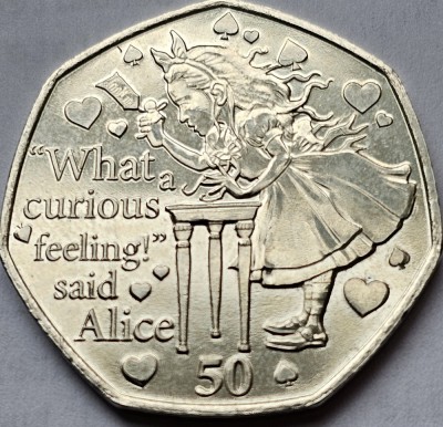 50 pence 2021 Isle of Man/ Insula Man, Alice din Alice&amp;#039;s Adventure In Wonderland foto