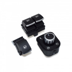 Set Bloc comenzi geamuri+Buton reglaj oglinzi+Buton pasager Volkswagen Amarok 2H, S1B 2010→ Crom