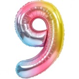 Balon din folie metalizata gradient flippy, figurina cifra, tema aniversare 100 cm, ambalaj individual, pai inclus, umflare cu aer sau heliu, multicol