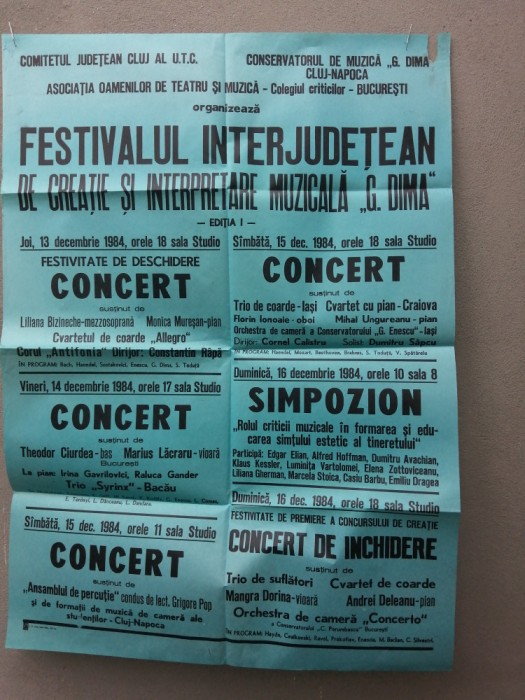bnk div Afis Festivalul interjudetean G Dima - Cluj Napoca 1984