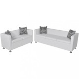 VidaXL Set canapele 3 locuri și 2 locuri, alb, piele artificială