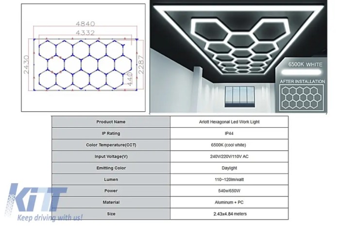 Sistem de Iluminare Plafon Hexagon / HoneyComb 4.33 x 2.28 m Performance AutoTuning