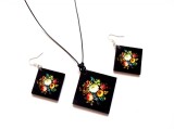 set bijuterii lemn cu flori 40333