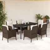 VidaXL Set mobilier de grădină cu perne, 7 piese, maro, poliratan