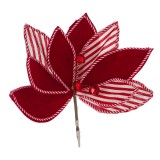 Floare Decorativă cu Clips, Model Crăciuniță, Roșu și Alb, 25cm, Catifea și Panglică, Clopoței Roșii