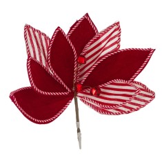 Floare Decorativă cu Clips, Model Crăciuniță, Roșu și Alb, 25cm, Catifea și Panglică, Clopoței Roșii foto