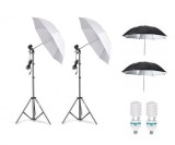 Cumpara ieftin Kit de 4 umbrele alb-negru, 2 trepiezi reglabili 200 cm, 2 becuri 85W, Dactylion