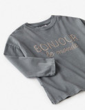 Bluza de fete cu text&quot; Bonjour&quot; Zara, 8 Ani, Gri