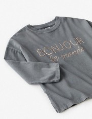 Bluza de fete cu text&amp;quot; Bonjour&amp;quot; Zara foto