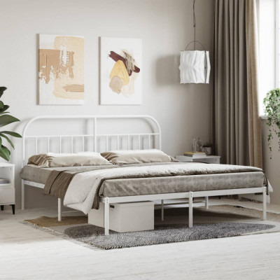 vidaXL Cadru de pat metalic cu tăblie, alb, 183x213 cm foto