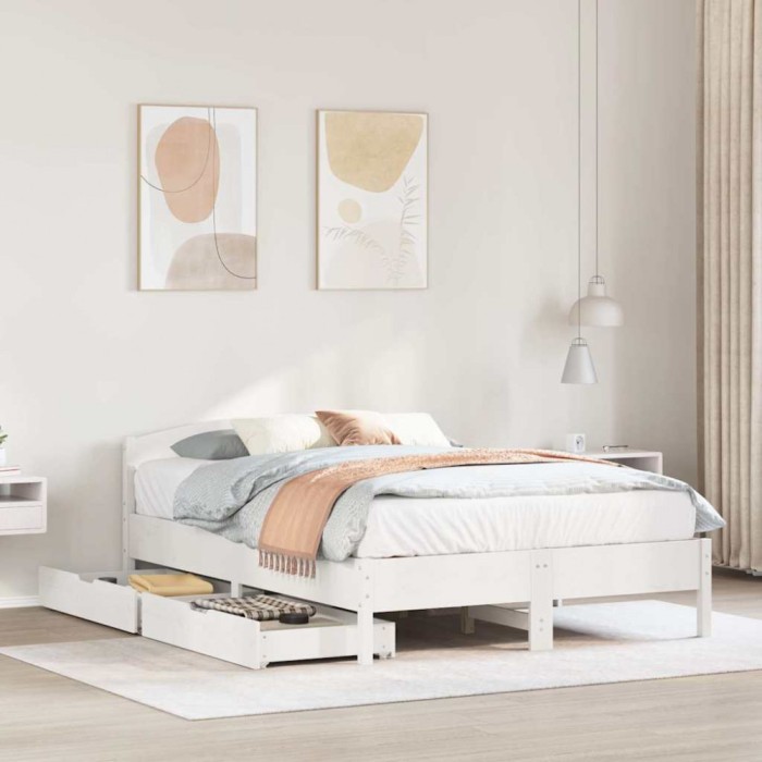 Gossi cadru de pat fara saltea, alb, 120x190 cm, lemn masiv pin