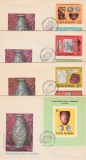 1976 Romania - 4 FDC Arheologie daco-romana (serie + colita dt) LP 908 + LP 909, Romania de la 1950, Istorie