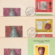 1976 Romania - 4 FDC Arheologie daco-romana (serie + colita dt) LP 908 + LP 909