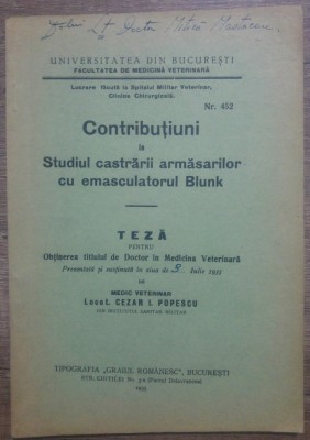 Studiul castrarii armasarilor cu emasculatorul Blunk/ 1935 foto