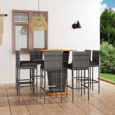 vidaXL Set mobilier bar de grădină cu perne, 9 piese, gri, poliratan 3064863 foto