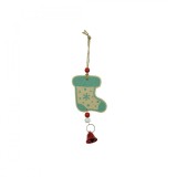Ornament de brad ciorap cu clopotel, flippy, multicolor, lemn, 17 cm