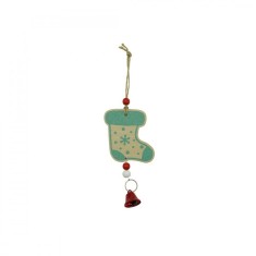 Ornament de brad ciorap cu clopotel, flippy, multicolor, lemn, 17 cm