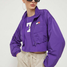 Tommy Jeans geaca femei, culoarea violet, de tranzitie