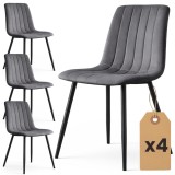 Set 4 Scaune Dining Livo Catifea Gri Inchis Cadru Metalic Negru Akord Furniture Factory