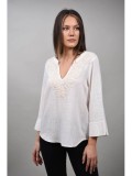 BLUZA TIP TUNICA CU DECOLTEU V KALEIDARE Alb S-M