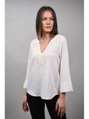 BLUZA TIP TUNICA CU DECOLTEU V KALEIDARE Alb S-M